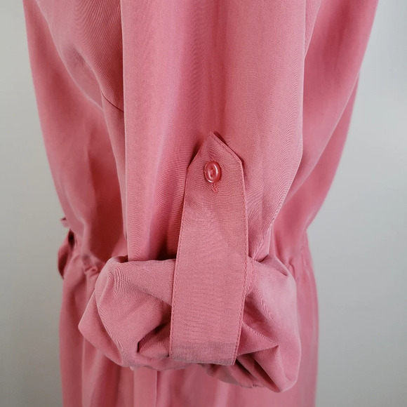 Soft Surroundings Peach/Coral Front Button Up Shirt Dress Roll Tab Sleeves Sz M. - Picture 13 of 14
